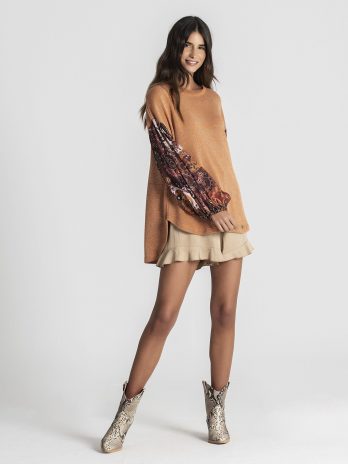 Camisola lurex manga estampada