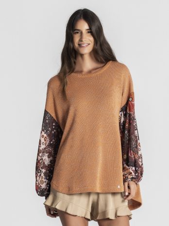 Camisola lurex manga estampada