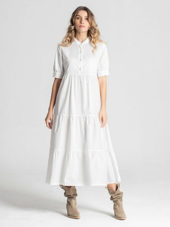 Vestido Manga Curta Com Botões Peito