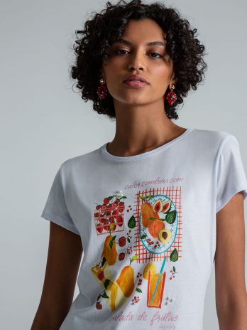 T-Shirt Salada De Frutas Com Fita Cabelo