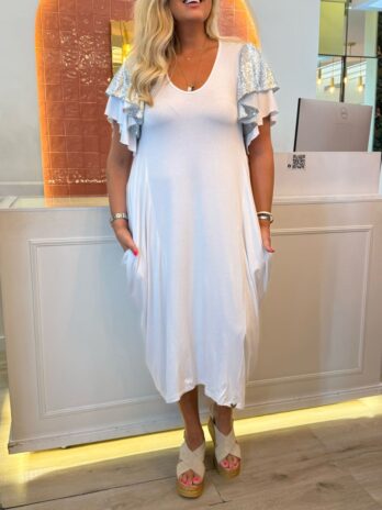 Vestido Bicos Manga Dupla C/Folho / Lantejoulas