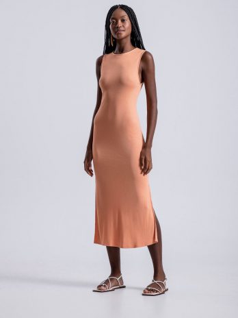 Vestido Canelado C/ Aberturas Laterais / Palmeira Costas