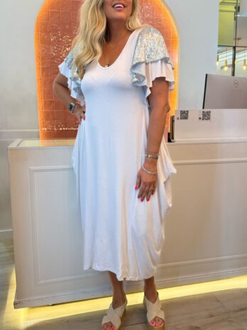 Vestido Bicos Manga Dupla C/Folho / Lantejoulas