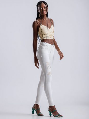 Calça Sarja Skinny Bordada