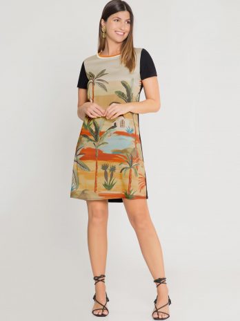 Vestido Curto Viscose C/ Estampa Tecido Crepe