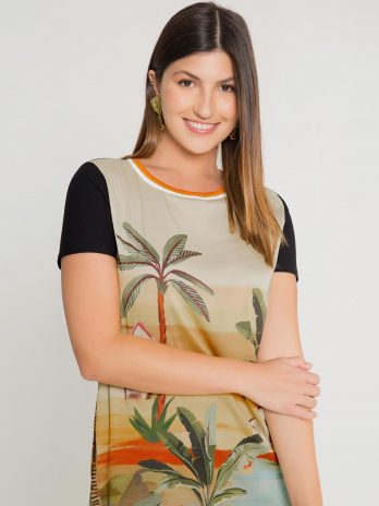 Vestido Curto Viscose C/ Estampa Tecido Crepe