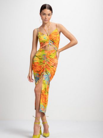 Vestido Justo Canelado C/ Franzido / Abertura