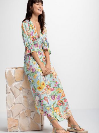 Vestido Crepe Estampado Manga 3/4