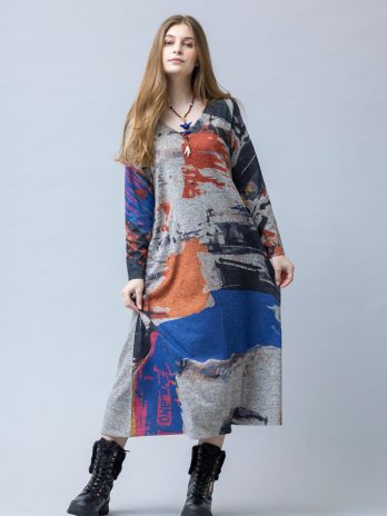 Vestido Decote V Abstrato