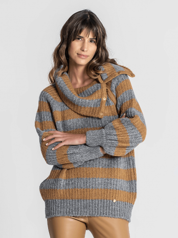 Camisola C/ Riscas E Molas Na Gola