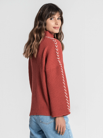 Camisola Oversize Canelada C/ Detalhe Manga