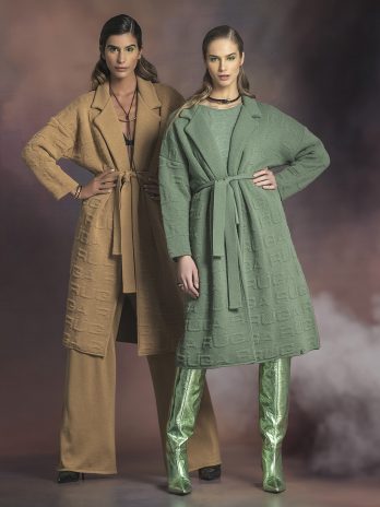 Casaco Comprido Jacquard C/ Relevo / Cinto