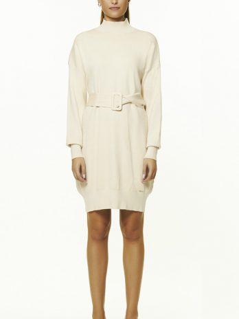 Vestido Malha Meia Gola C/ Cinto