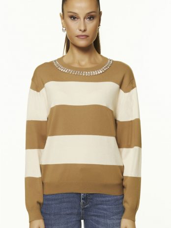 Camisola Malha Riscas C/ Pedras Decote