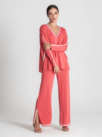 Camisola Decote V C/ Contorno Cor