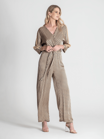 Macacão M/ Manga Padrão Geométrico C/ Cinto