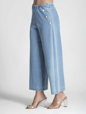 Calça Jeans Cullote C/ Botões Or Bolsos