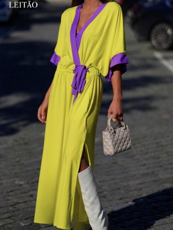 Vestido Bicolor C/ Abertura / Laçada