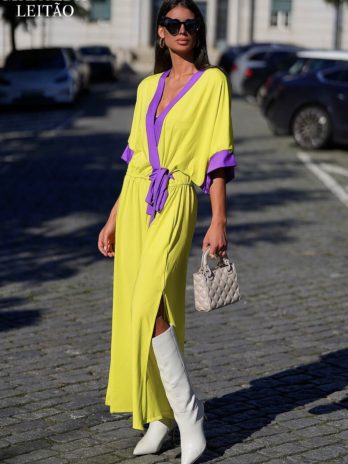 Vestido Bicolor C/ Abertura / Laçada