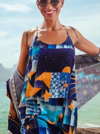 Vestido Comprido Alça Fina Cruzada Costas Em Viscose