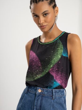 Top Alça Viscose Malha Extensível Gola Debruada