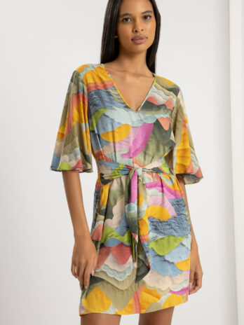 Vestido Curto Estampado C/ Atilho / Cinto