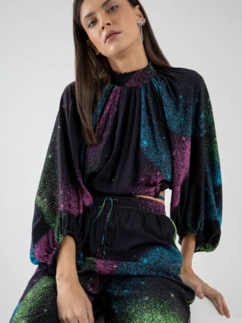 Blusa Meia Gola Estampada Manga Bufante