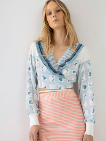 Cash Couer Manga Comprida Decote Plissado