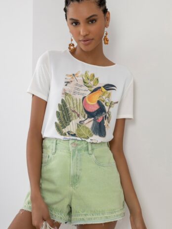 T-Shirt Crepe C/ Estampa / Costas Algodão