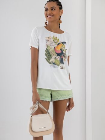 T-Shirt Crepe C/ Estampa / Costas Algodão