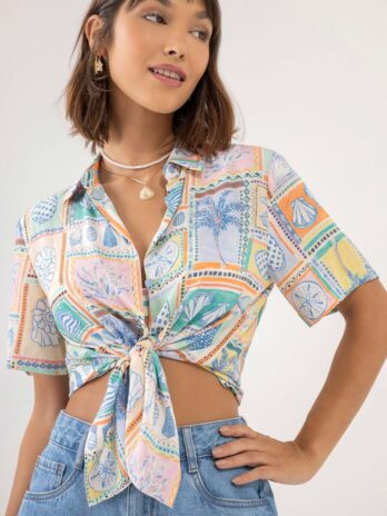 Camisa Manga Curta Viscose Estampada