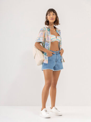 Camisa Manga Curta Viscose Estampada