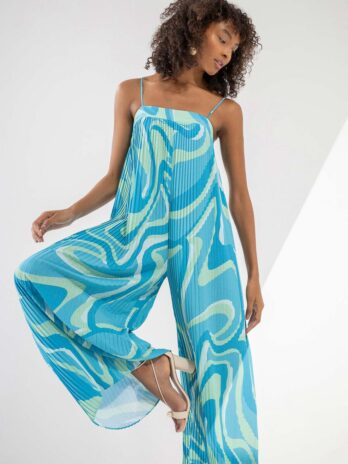 Macacão Longo Plissado Estampado