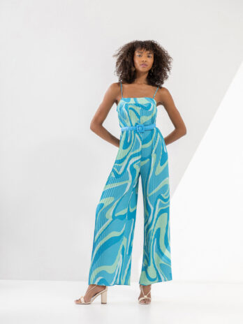 Macacão Longo Plissado Estampado