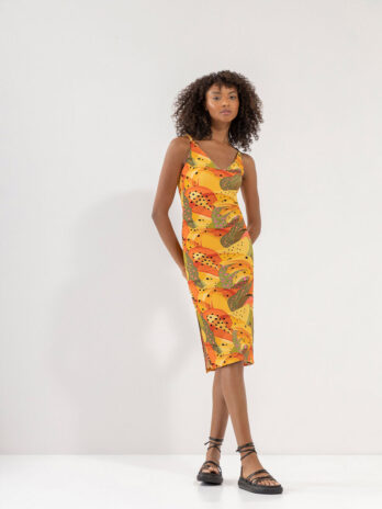 Vestido Midi Canelado C/ Abertura Lateral