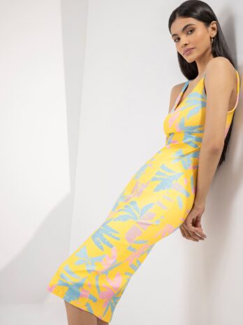 Vestido Midi Canelado Estampado