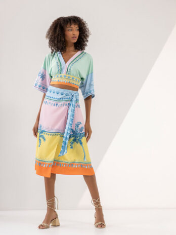 Saia Midi Trespassada Estampada