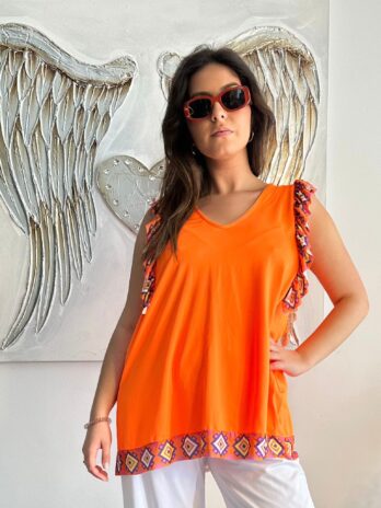 Top alça larga com folho