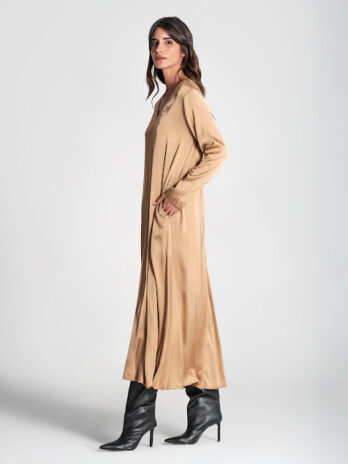 Vestido Acetinado Decote V Comprido