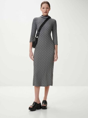 Vestido Canelado Midi Manga 3/4 C/ Risca Lateral