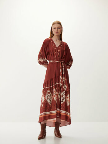 Vestido Midi Manga 3/4 Bufante C/ Cinto