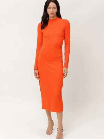 Vestido Canelado Manga Comprida C/ Gola Alta