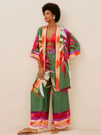 Calça Pantalona C/ Cós Estampada