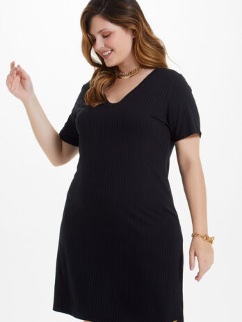 Vestido Midi Canelado Decote V