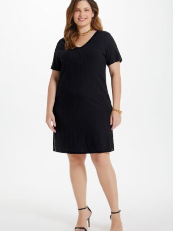 Vestido Midi Canelado Decote V