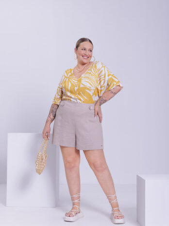 Camisa Manga Curta Plus Size Viscose Estampada