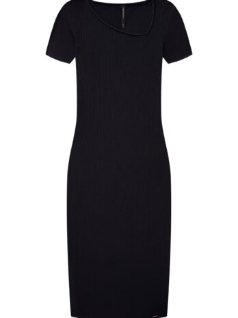 Vestido Midi Canelado C/ Decote Assimétrico