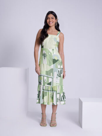 Vestido Estampado C/ Laçada Costas