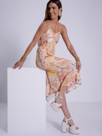 Vestido Alça Fina C/ Franzido Decote