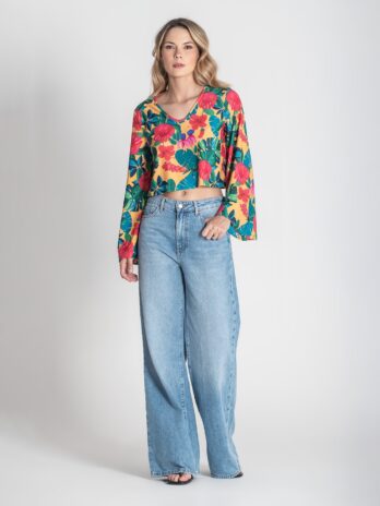 Camisola Decote V Padrão Floral